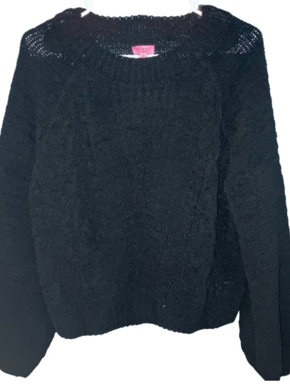 miami Black Crewneck Cable Knit Sweater